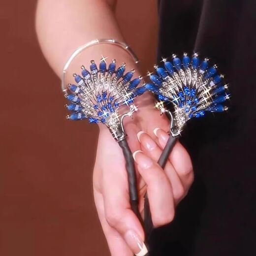 Retro hair twist clip on the back of the head, women's high-end hair ball head fixation artifact hair clip, ball hair accessory, blue peacock open-screen hair twist clip