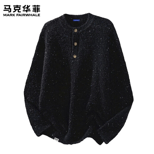 MARK FAIRWHALE Japanese Simple Sweater Men's 2025 Autumn New Loose Lazy Circle Yarn Henry Collar Knitted Cardigan Top Black Autumn New Product L Recommended 120-140 Jin Jin equals 0.5 kg