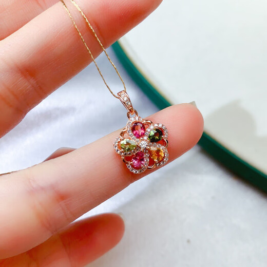 Shimei 2025 Spring and Summer New Natural Tourmaline Flower Pendant Ring Set 925 Silver Inlaid Luxurious Temperament Jewelry Women's Tourmaline Pendant