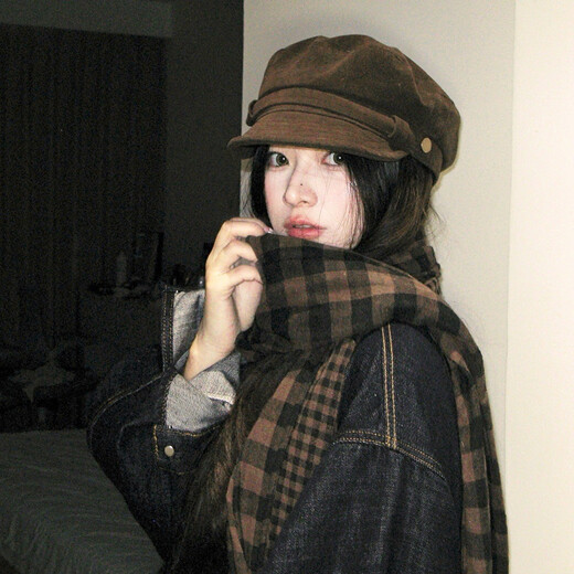 Fu Jian retro navy style hat, high-end suede flat-top newsboy hat, Korean style all-match painter hat for girls, suede flat-top beret, coffee color