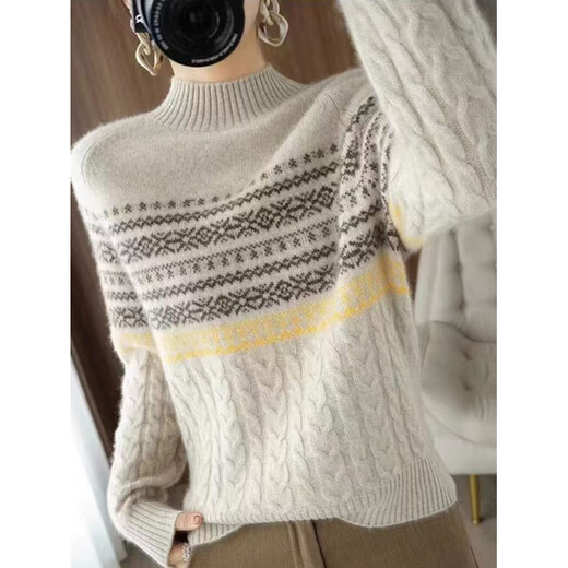 La Chapelle French Fair Isle half-high collar thickened sweater for women retro jacquard sweater 2025 autumn and winter new inner wear warm bean paste red L recommended 125-155 Jin Jin equals 0.5 kg