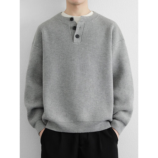 Apocalypse Century Henry Collar Fashion Simple High-end Knitted Sweater Men's Lazy Style Boys Sweater 2025 Autumn and Winter Trend 2555 Light Gray M Recommended 100-120Jin Jin equals 0.5 kg