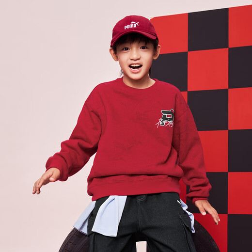 Puma (PUMA) Puma official authentic new children's boys autumn and winter long-sleeved sweatshirt round neck casual fashion red tone 00366 165