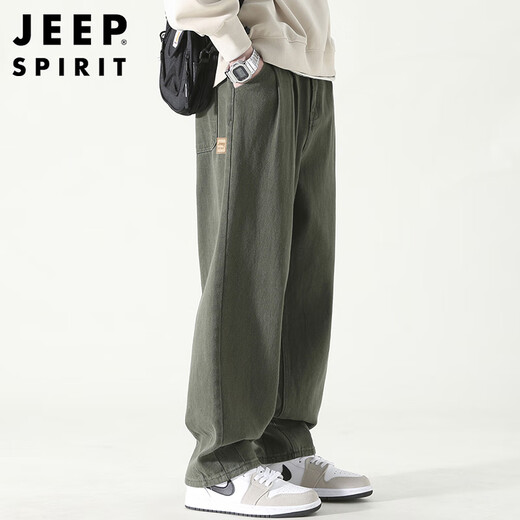 Jeep Spirit Casual Hosen für Männer Frühling und Sommer gerade Hosen für Männer losen solide Farbe vielseitige Weitbeinhosen Militärgrün 2xl