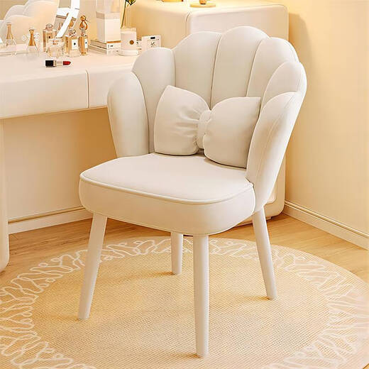 Fantasy Cream Style Chair Backrest Light Luxury Master Bedroom Dressing Table Stool Girls Bedroom Petal Manicure Makeup Chair Gray and White + Matching Color Pillow - Petal Backrest - High Elastic Sponge - White Chair Legs