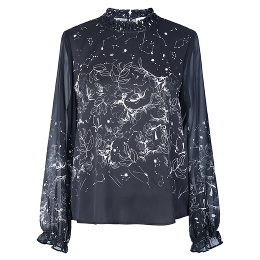 JAN AN NO navy blue silk printed top for women mulberry silk autumn and winter new product J2570102SY navy blue S 36