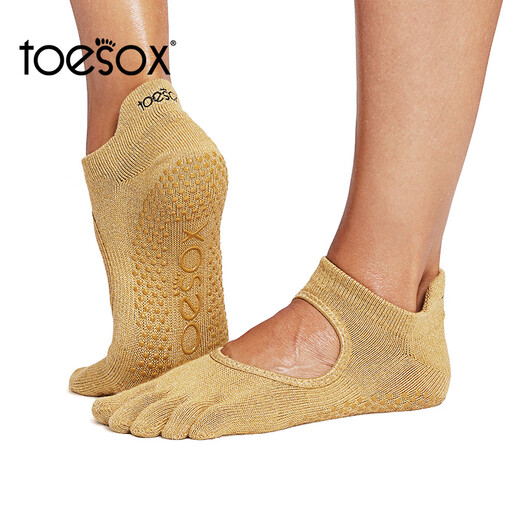 Toesox new yoga socks non-slip wear-resistant five-finger socks indoor Pilates socks 2025 Bellarina commemorative model golden brown full toe S size (34-38)