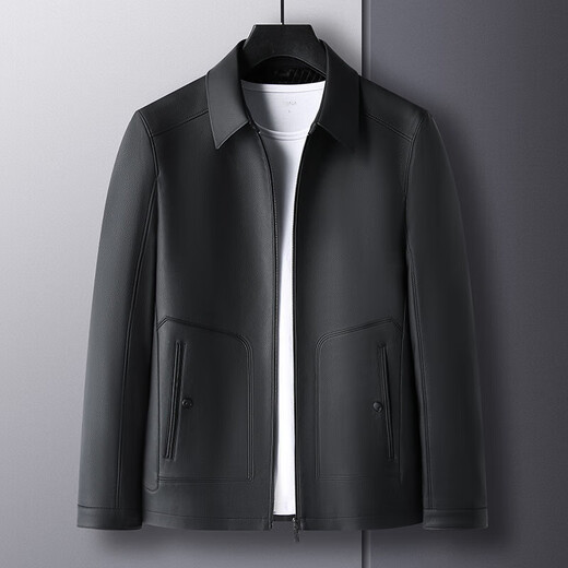 MONTAGUT Veste en Cuir Véritable Peau de Mouton pour Hommes d'âge Moyen Papa Veste en Cuir à Revers Business Casual Veste épaissie en Velours Revers Noir 9202 S 165