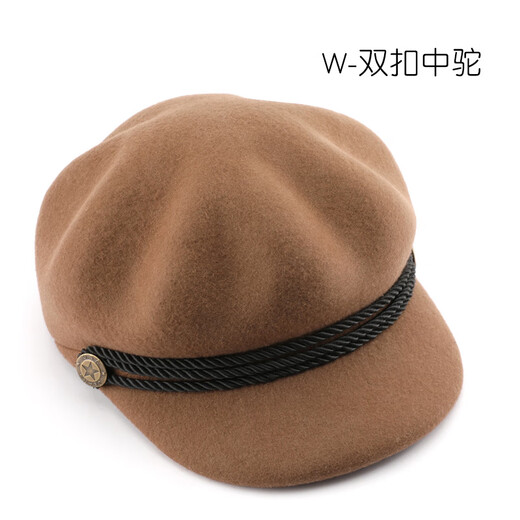 Woodpecker beret women's Korean version Japanese color retro wool octagonal hat outdoor travel sports sun protection casual hat burgundy