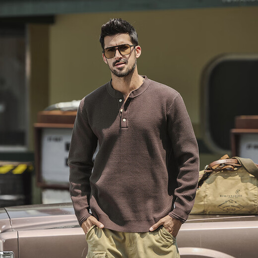 Hou Teng American Henry Collar Sweater Men's Winter Loose Warm Sweater Men's Trendy Retro Sweater Bottoming Shirt Men's Red Brown 4XL (210-230Jin Jin equals 0.5kg)