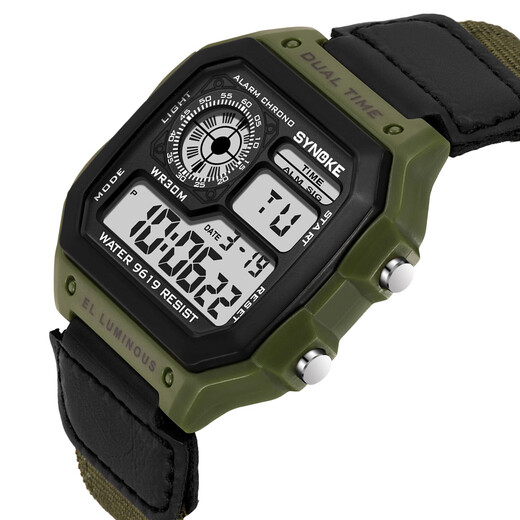 Chrono nylon strap men's electronic watch three-ring buckle retro waterproof sports student watch classic men's watch military green