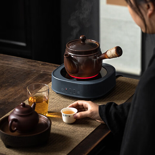 Cooking tea around the stove, pumpkin teapot, side handle kettle, charcoal-burning open fire kettle, indoor household retro tied teapot, double-ring carbon stove