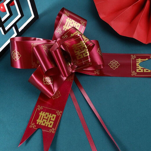 Large hand-drawn flower bow ribbon wedding ribbon wedding car door handle decoration ribbon fruit flower basket decoration flower 10 happy words