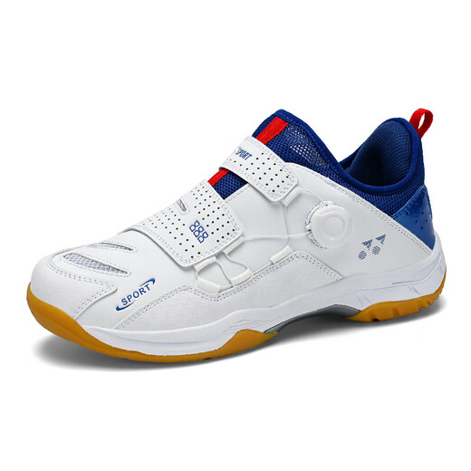 Neuer Rotary Button Badminton Schuhe atmungsaktives Paar Leichtes Tischtennis Turnschuhe Männer und Frauen Tennis -Trainingschuhe Weiß und Blau 40 (250 mm)