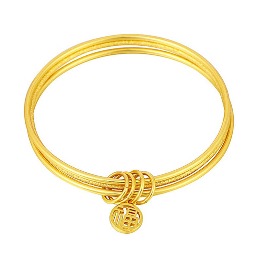 Fuwu yellow I gold 18IK Sansheng Sanshi bracelet for women 24Ik yellow I gold faded multi-circle blessing sign Lotus style Nei Jing 54