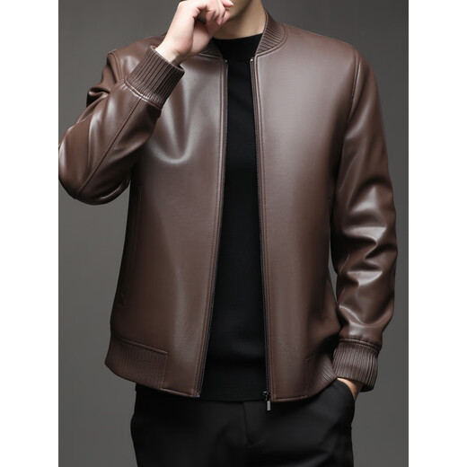 KBXNG劲霸2025秋季新款海宁真皮皮衣男士短款绵羊皮夹克棒球服潮流休闲 黑色薄款 黑色薄款 M 170(100-120斤)