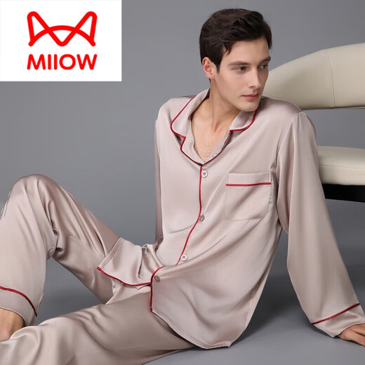 猫人（MiiOW）高端男款睡衣春秋款长袖长裤套装男秋季2025新款感家居服外穿 3899黑灰色 2XL (体重155到175)