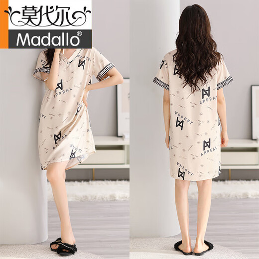 莫代尔睡裙女士夏季冰丝短袖睡衣裙薄款夏天2025新款仿真丝绸夏款连衣裙 9926奶茶杏 M