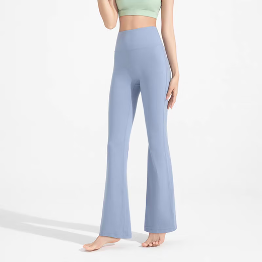 Nude yoga bell-bottom pants without embarrassment high-waist hip-lifting pocket wide-leg pants Pilates sports fitness women autumn and winter black L