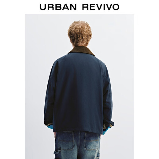 UR2025 Autumn New Men's Workwear Style Spliced Collar Super Loose Jacket UML150063 Sapphire Blue M (M-L)