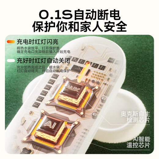 AUX hot water bottle warms the tummy and fills with water, safe and explosion-proof hot water bottle, rechargeable hand warmer, baby patch, warm electric heater 202 dark green, explosion-proof, automatic power off, double plug