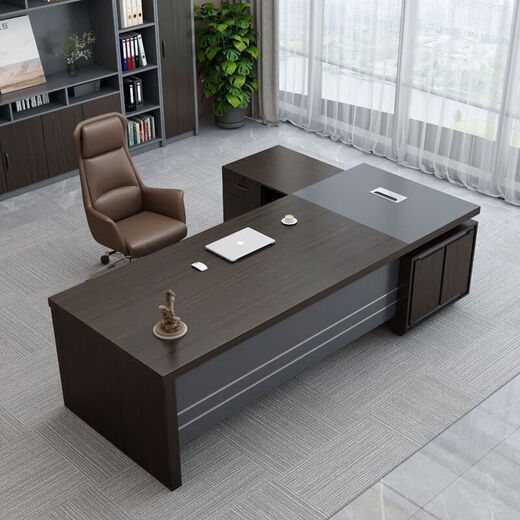 Boss desk simple modern home office desk and chair combination president manager desk light luxury desk 6022# Swiss walnut color 2.2 meters boss desk (double cabinet)