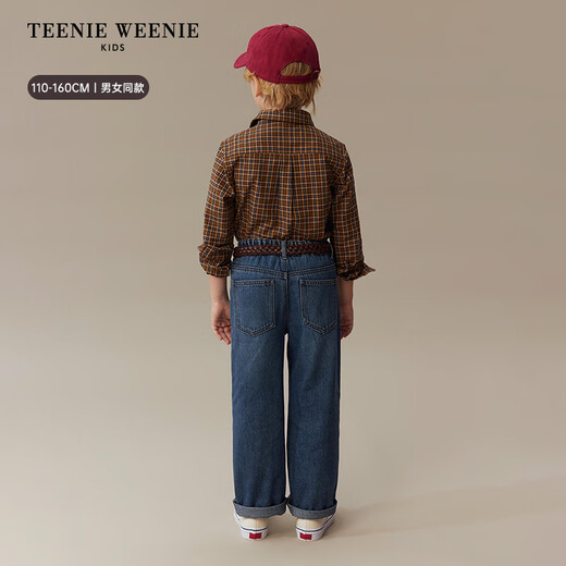 Teenie Weenie Kids 25-year-old preppy long-sleeved plaid shirt for boys and girls, burgundy 160 cm