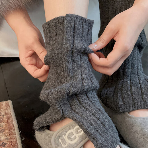 VCICTIOLIA Socks Women's Mid-calf Socks Wool Pile Socks Autumn and Winter Sock Covers Gray Velvet Knitted Leg Covers with Snow Boots Dark Gray One Size