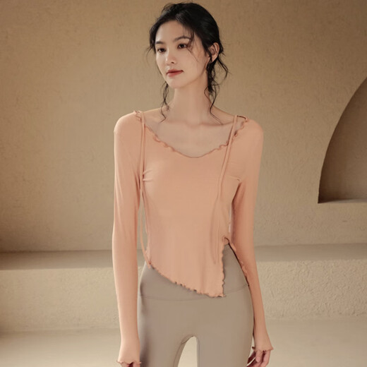 LULU CENTURY slim spring and autumn thin yoga wear for women V-neck running sports long-sleeved tops Pilates training fitness T-shirt orange M