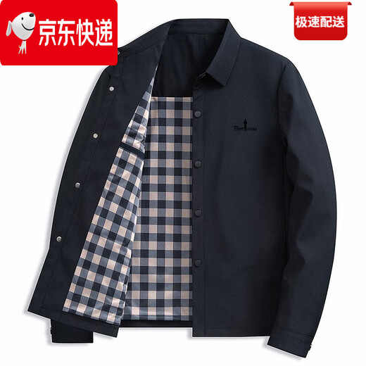 Biyinlefen 2025 spring and autumn new men's jacket middle-aged business casual solid color lapel jacket top black NJ/252281 L 175