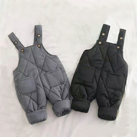 Warm winter baby down cotton overalls for toddlers, quilted and warm, women's outer wear with openable stalls, boys' winter baby thickened cotton pants, down cotton black 100