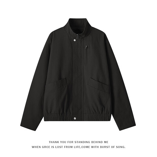 To the aesthetic retro high street cleanfit stand-up collar bomber jacket men's trendy boxy short work jacket clothes men's khaki XL recommended 130-145Jin Jin is equal to 0.5 kg