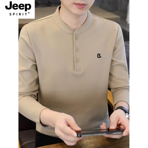 JEEP SPIRIT Jeep Henry collar long-sleeved t-shirt for men in spring, autumn and winter new inner layering shirt top early autumn plus velvet thick TX9328 plus velvet green M Recommended weight 95-110Jin Jin is equal to 0.5 kg
