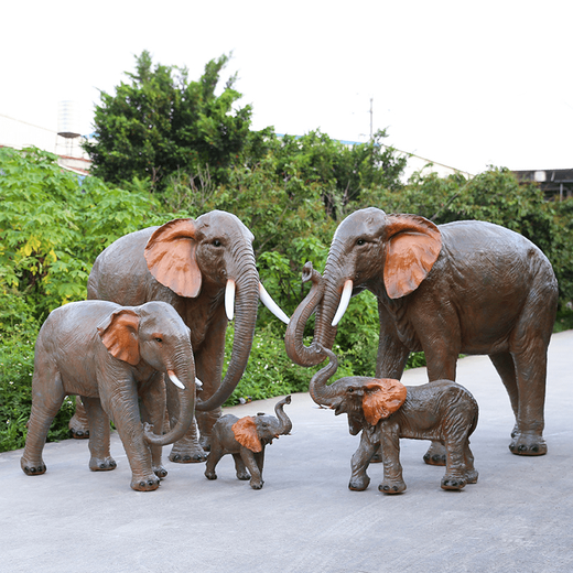Elephant floor-standing ornaments outdoor simulation sculpture garden landscape fiberglass animal mall grass elephant nose up 90*43*63cm