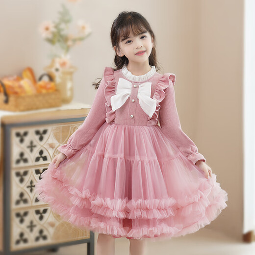 Nisha Beier girls fashionable dress autumn 2025 new children's long-sleeved dress autumn little girl pink 120