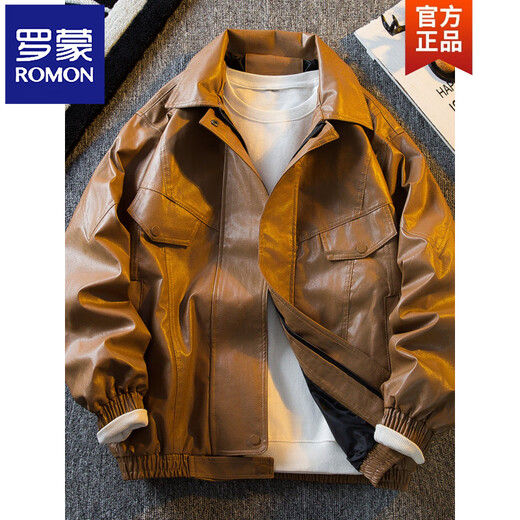 ROMON men's American retro pu leather jacket men's 2026 new style handsome spring and autumn trendy brand work jacket black higher than peer quality S