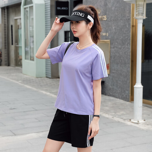 QLHX Li丨Ning Sportanzug Casual Sportswear Anzug Damen Sommer Zweiteiliger Anzug Laufen High School Aufnahmeprüfung Reiner Baumwollkörper 6623 Weißer Anzug L