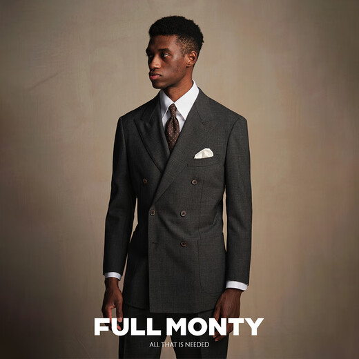 FULL MONTY anti-wrinkle strong twisted pure wool new double-breasted suit suit men's black business formal wedding suit custom home series dark gray 20104 52