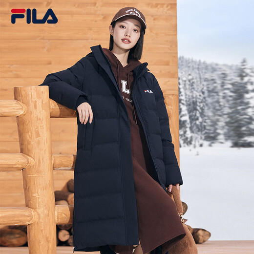 FILA official women's down jacket winter warm and fashionable mid-length warm sports down jacket