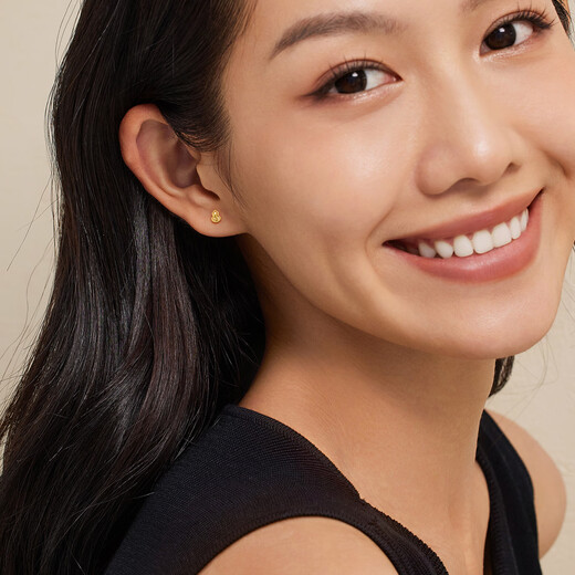 Lukfook Jewelry Gourd Gold Earrings Light Shadow Gold (Single) Pure Gold Crushed Ice Earrings Total Weight Approximately 0.28g