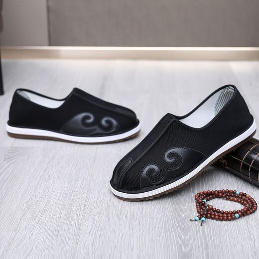 Inline lift autumn old Beijing cloth shoes men's retro Chinese style breathable, anti-odor and anti-slip handmade sprinkler shoes, layered bottomed Taoist old man shoes 13660 black 42