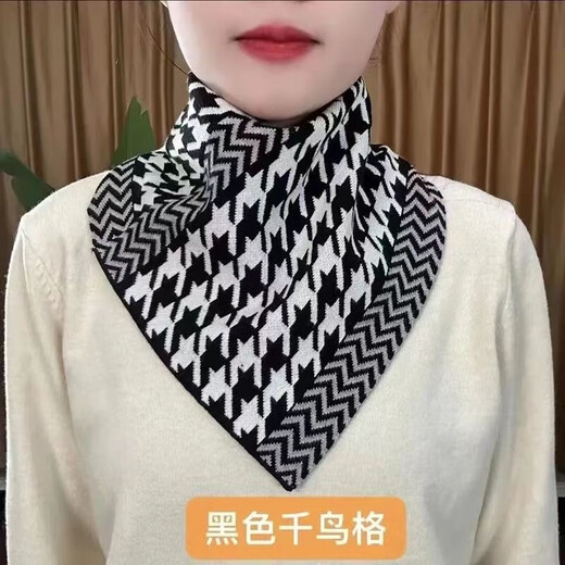 Autumn and winter neck scarf, warm neck protector, false collar, convenient pullover, neck cover, lazy scarf, unisex triangle scarf, houndstooth, black houndstooth