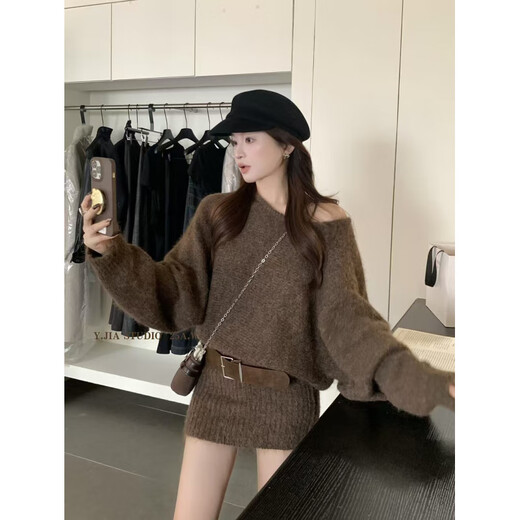 Shantou Lincun's new Korean style fashionable slimming arm-length loose knitted sweater dress belt, fruit green, one size fits all