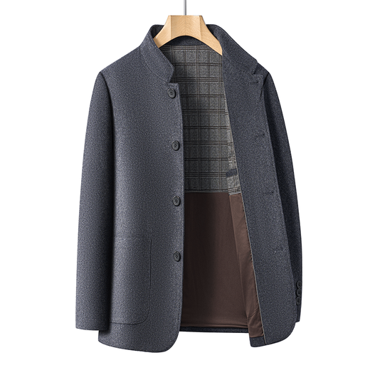 BOSS Men's Woolen Jacket 2025 New Winter Chinese Stand Collar Full Wool Suit Men's Tunic Suit Black XL 180