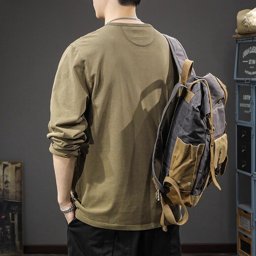 JEEP SPIRIT Jeep high-end pure cotton long-sleeved t-shirt for men 2025 new loose thin spring and autumn Henry collar bottoming shirt sweatshirt carbon gray 2XL (150-170) Jin Jin equals 0.5 kg