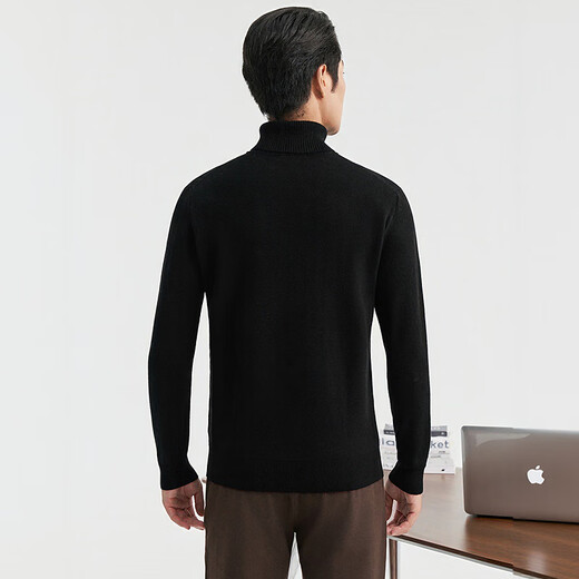 Hengyuanxiang turtleneck thickened wool sweater for middle-aged men with two lapels pure wool casual men's sweater warm solid color sweater for men black L/175/92A