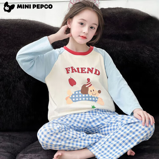 Little Schwein Banner Kinder Herbst Pyjamas Mädchen Cartoon Herbst Kleidung Herbst Hosen Mädchen Internet Promi Haus Kleidung Baby Junge Langarm Unterwäsche Set Blau 140 cm