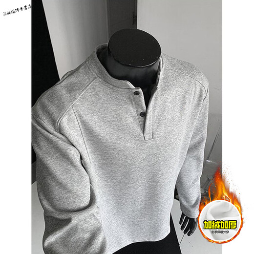 Yuexiang American Henry Collar Velvet Sweater Men's Winter Trendy Brand Heavy Casual Loose High Street Handsome POLO Versatile Shirt Men Black M