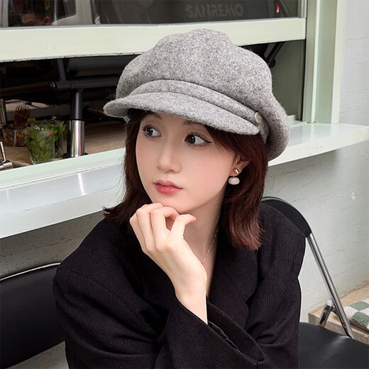 Dorain woolen octagonal hat women's autumn hat Japanese style literary retro face-showing beret painter hat off-white