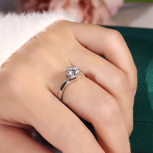 Pt950 Platinum Ring Proposal Diamond Ring One Carat Button Arm Six Claws Platinum Valentine's Day Gift for Girlfriend Six Claw Button Arms 50 Points Moissanite D Color/VVS2/GRA Certificate - Light Luxury Model Closed Ring No. 9